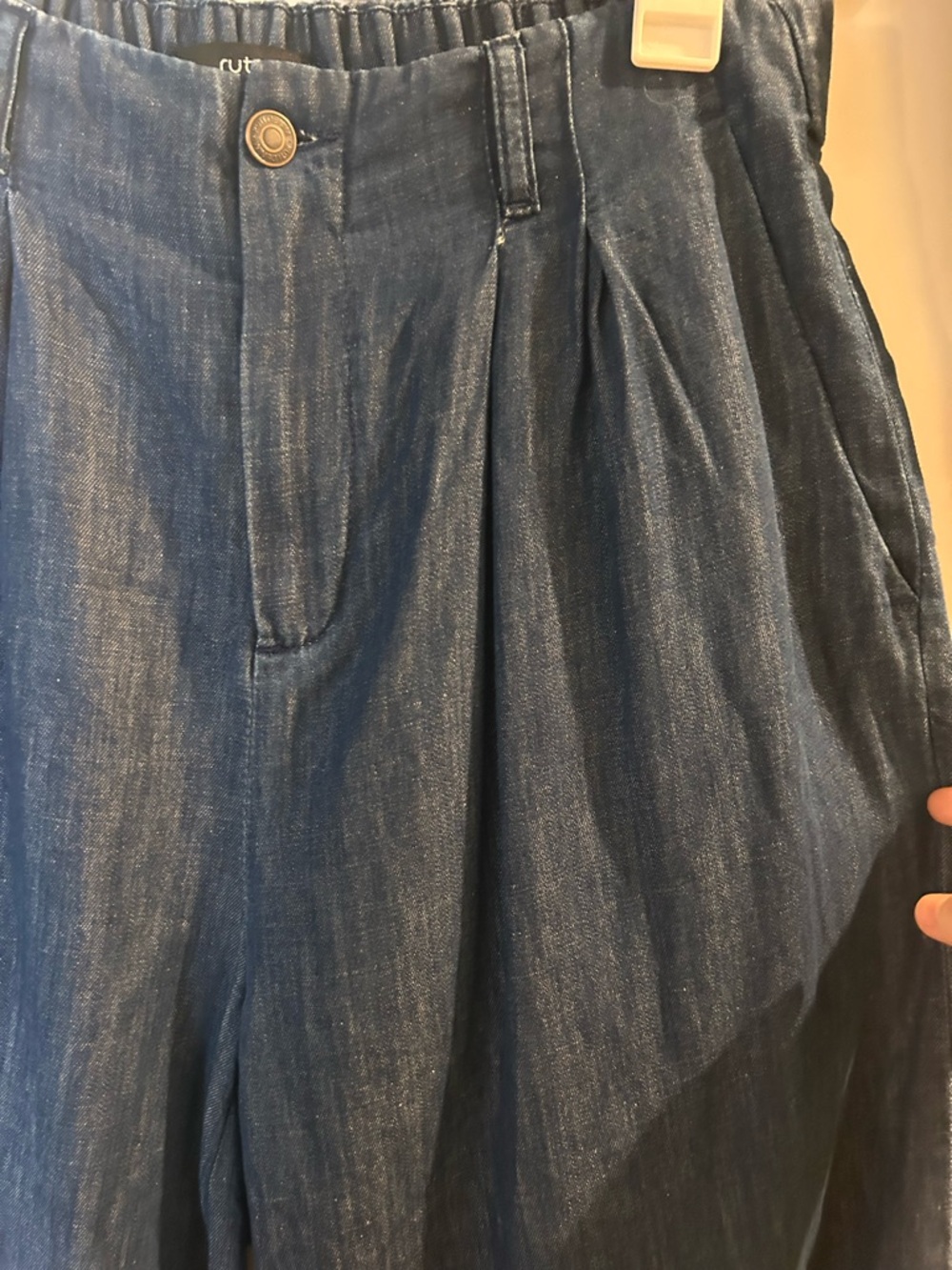 Ruti High-Rise Wide-Leg Trouser Jeans - Dark Blue Chambray-Style, like new - Picture 7 of 14